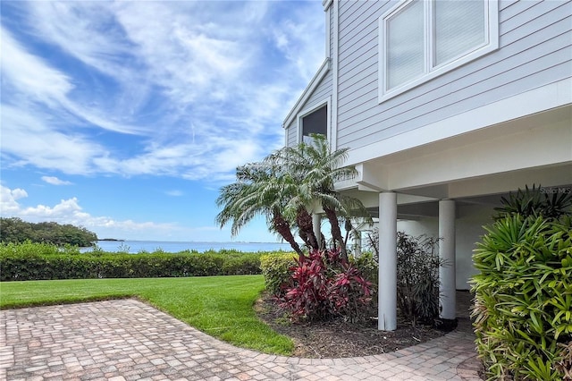 view of patio / terrace featuring a water view