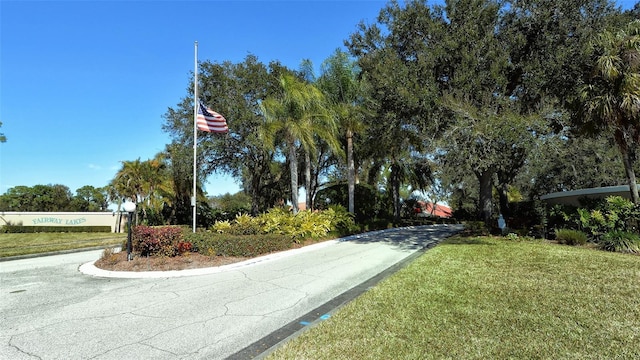 view of property's community featuring a lawn