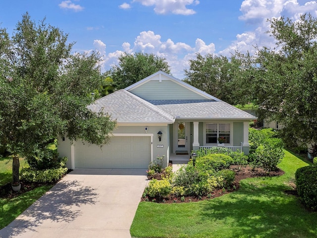 view of front of house with a front yard and a garage