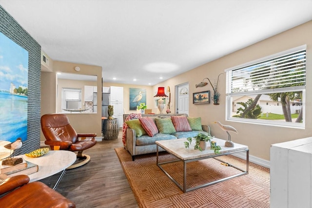 living room with hardwood / wood-style floors