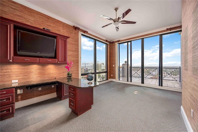 50 Central Ave Unit 17Phb, Sarasota, FL 34236 - unfurnished office featuring a ceiling fan, ornamental molding, and dark colored carpet