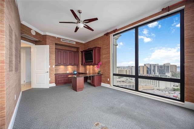 50 Central Ave Unit 17Phb, Sarasota, FL 34236 - unfurnished office with a ceiling fan, ornamental molding, and carpet flooring