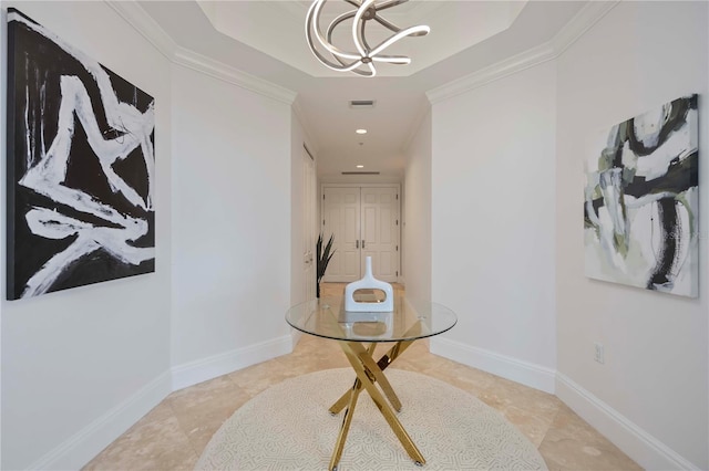 50 Central Ave Unit 17Phb, Sarasota, FL 34236 - hallway featuring a chandelier, ornamental molding, and recessed lighting