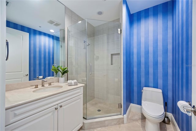 50 Central Ave Unit 17Phb, Sarasota, FL 34236 - bathroom with vanity, a stall shower, and wallpapered walls