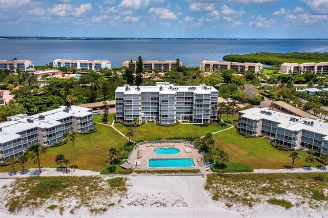 bird's eye view featuring a water view