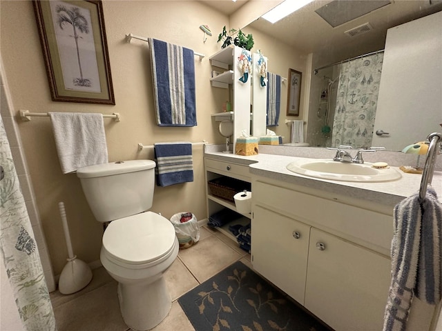 full bath with tile patterned flooring, visible vents, vanity, and toilet