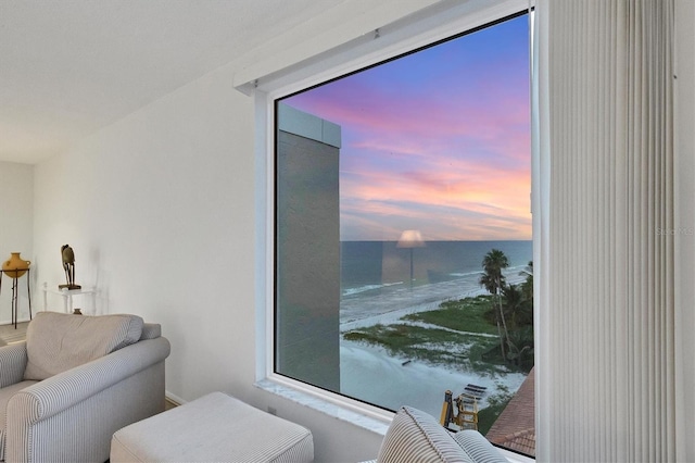 living room with plenty of natural light and a water view