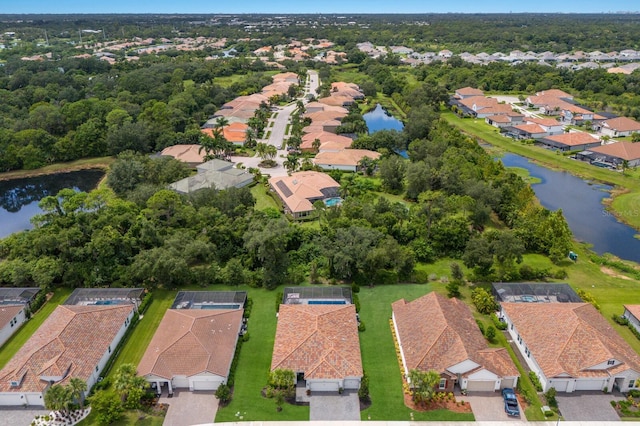 aerial view featuring a water view