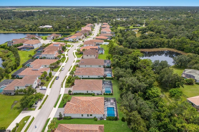 drone / aerial view featuring a water view