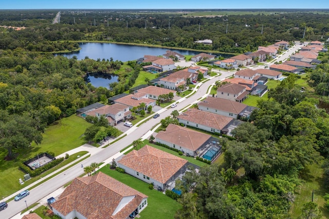 aerial view with a water view