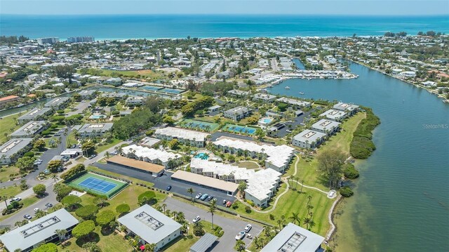 aerial view with a water view