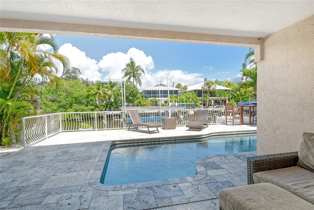 view of swimming pool with a patio area