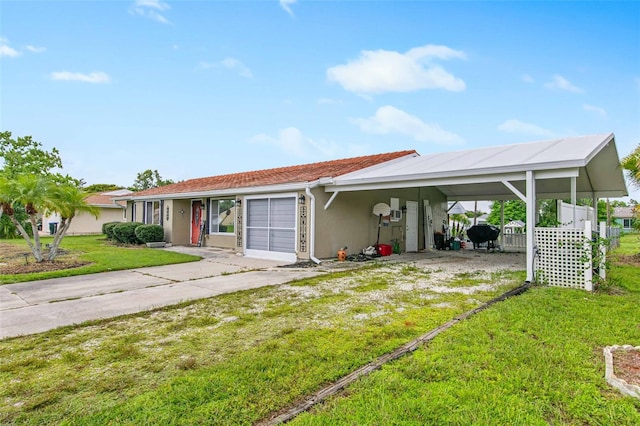 single story home with a carport and a front yard