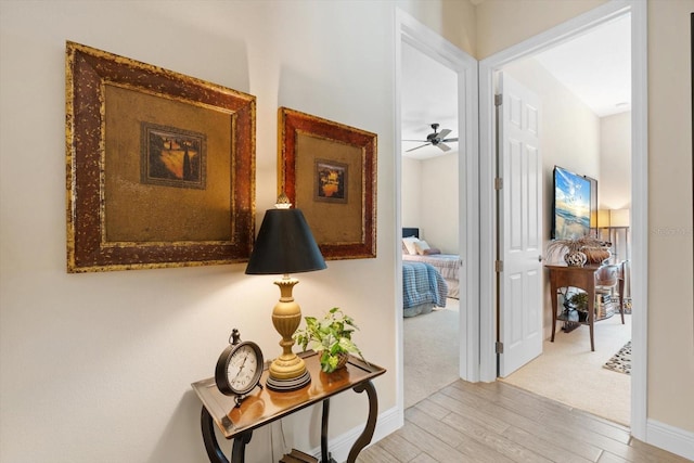 hall featuring light wood-type flooring