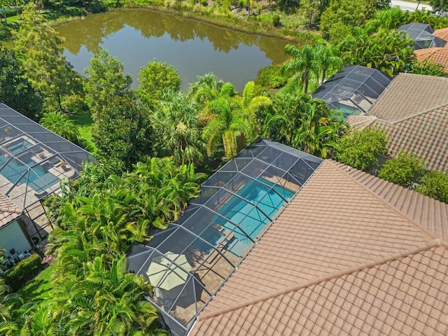 aerial view with a water view