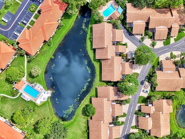 aerial view featuring a water view