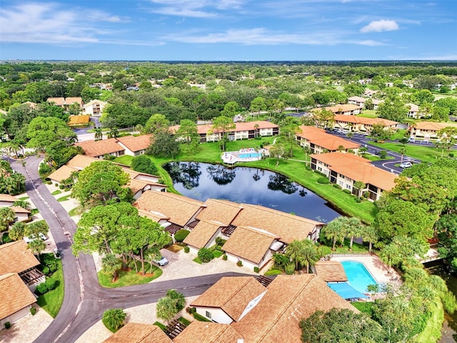 aerial view with a water view