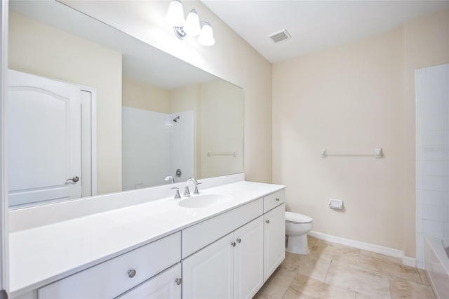 full bathroom featuring shower / bathing tub combination, vanity, and toilet