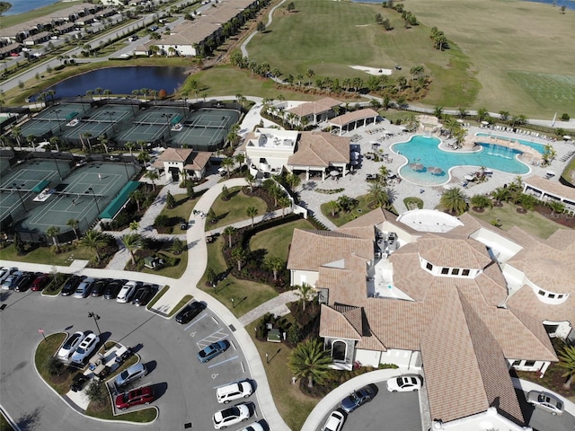 aerial view with a water view