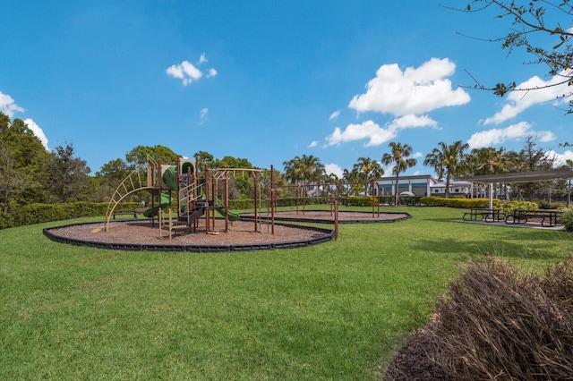 view of playground featuring a yard