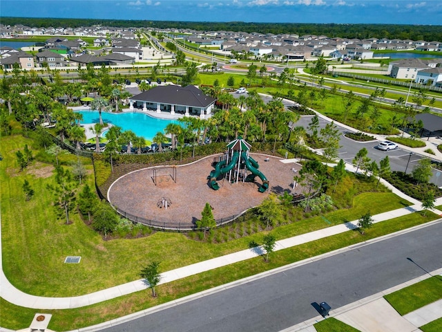 bird's eye view with a residential view