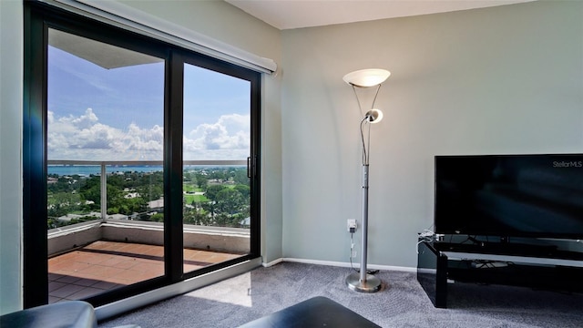 living room featuring plenty of natural light and a water view