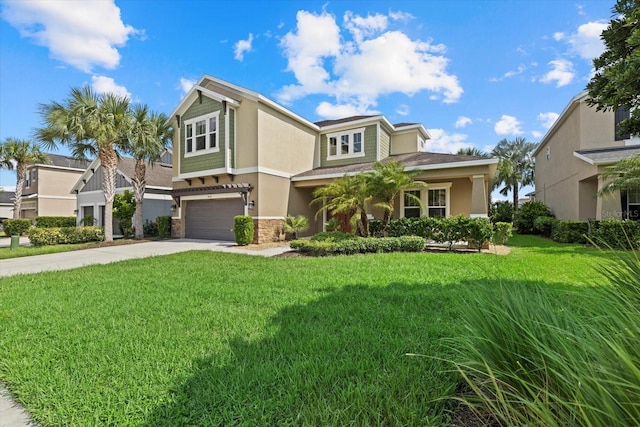 view of front facade featuring a garage and a front yard