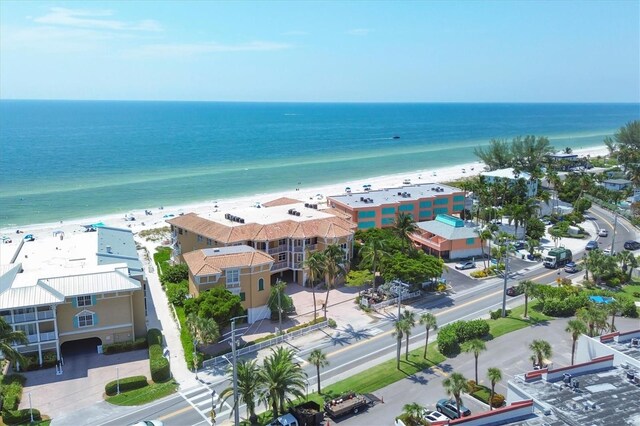 bird's eye view with a beach view and a water view