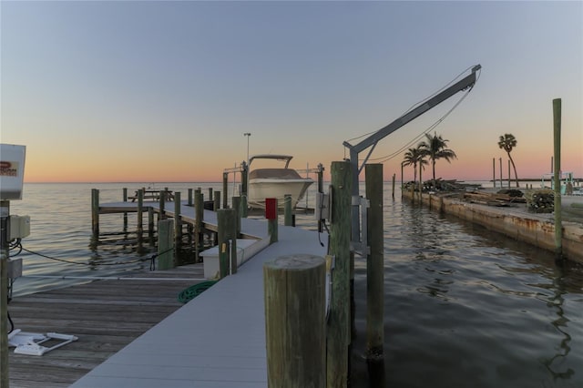 view of dock with a water view