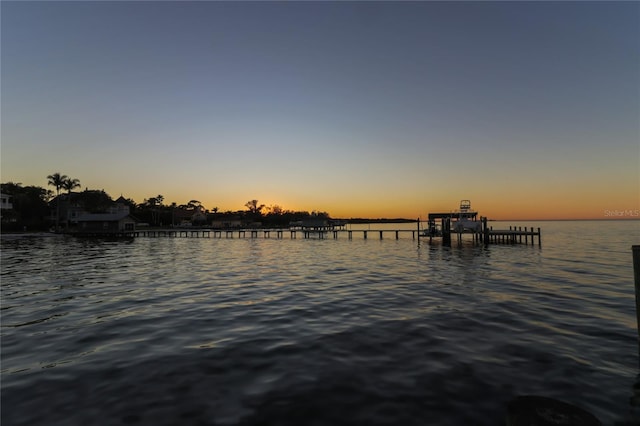 view of dock with a water view