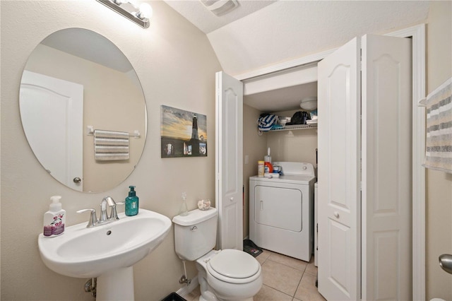 10959 Keys Gate Dr, Riverview, FL 33579 - bathroom featuring a sink, tile patterned floors, washer / dryer, toilet, and visible vents