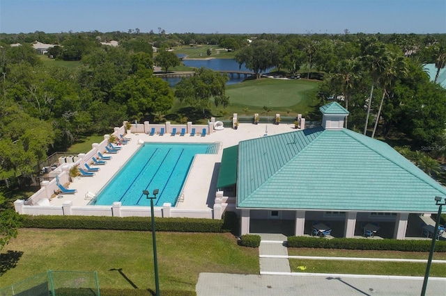 exterior space with a water view