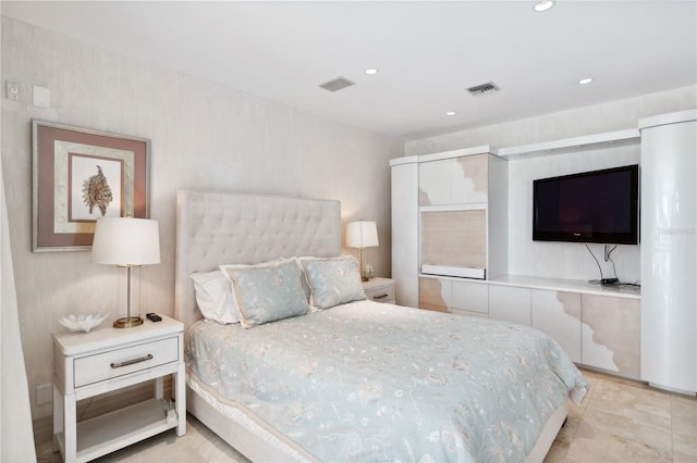 bedroom featuring visible vents and recessed lighting