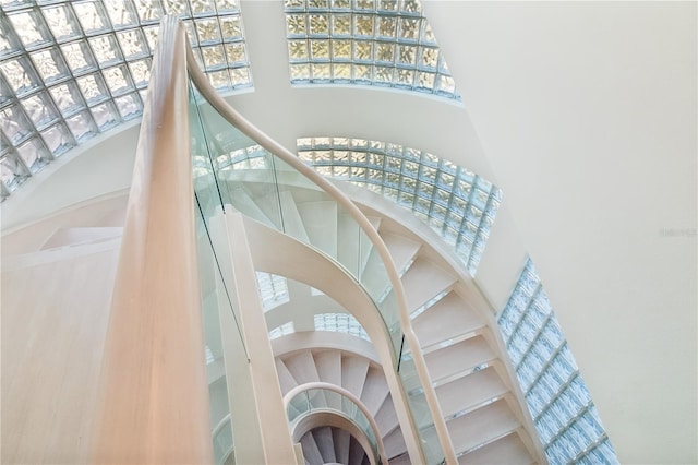 staircase featuring a high ceiling