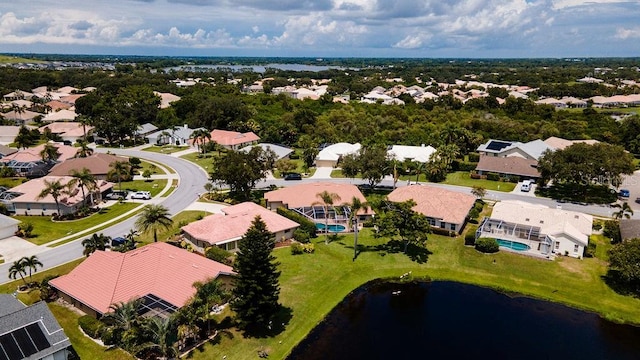 aerial view with a water view