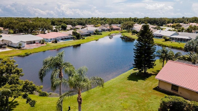 aerial view with a water view