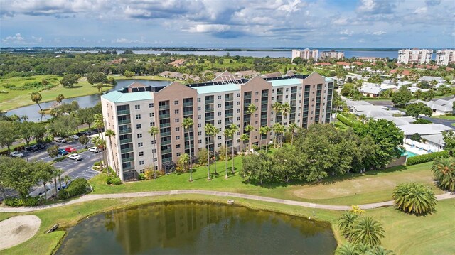 drone / aerial view featuring a water view