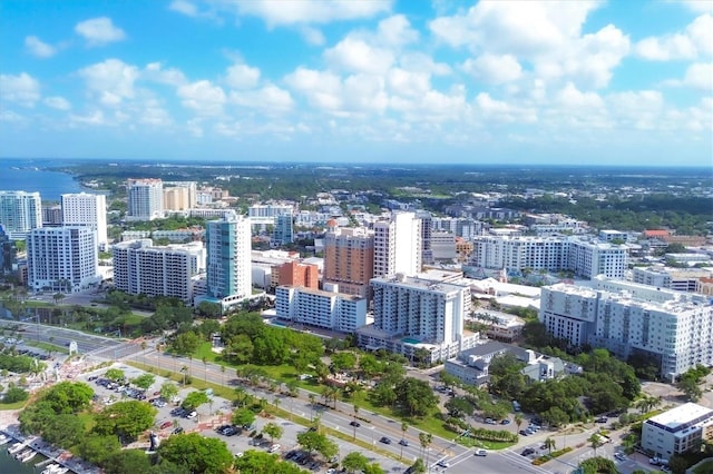 bird's eye view with a water view and a city view