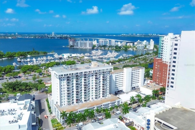 aerial view with a water view