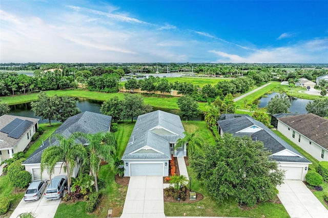 aerial view featuring a water view