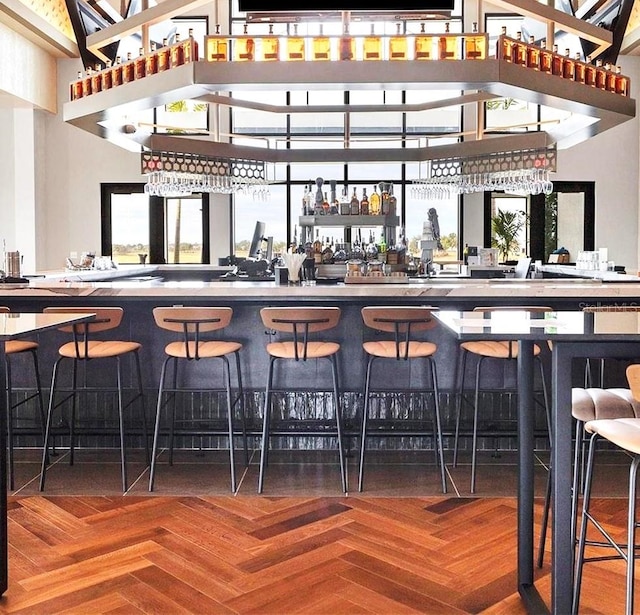 bar with parquet floors