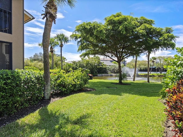 view of yard with a water view