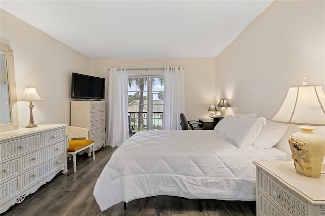 bedroom featuring access to outside and wood-type flooring