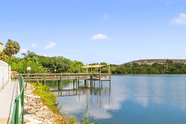 view of dock with a water view