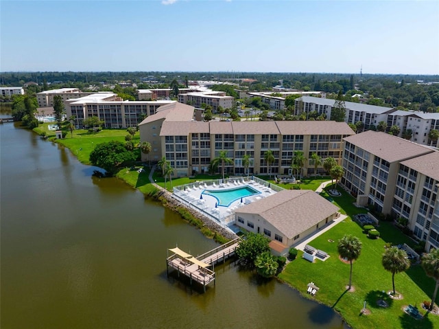 bird's eye view featuring a water view