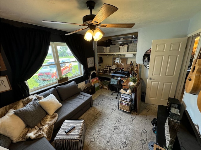 living room with ceiling fan