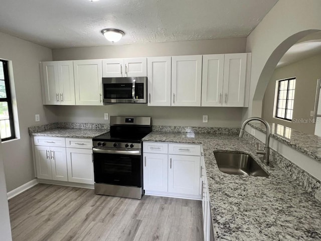 kitchen with sink, light wood-type flooring, a healthy amount of sunlight, and stainless steel appliances