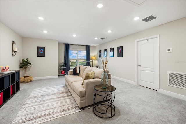 living room with light carpet