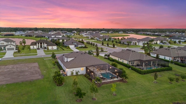 view of aerial view at dusk