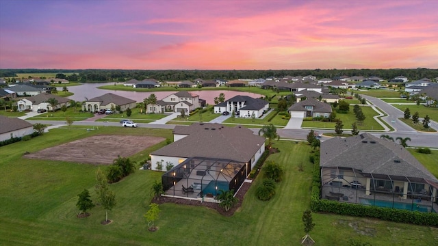 view of aerial view at dusk